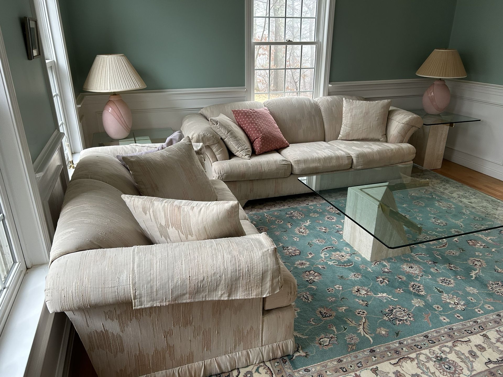 Couch Love Seat And Glass Tables