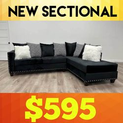 New Black Sectional Couch 2pc - Delivery Available 