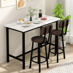 Bar Table Set of 2, Industrial Bar Table and Chairs Set of 2,3 Piece Bar Height Table with 2 Backres