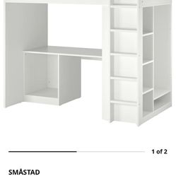 ikea Loft bed frame, desk and storage, white, Twin