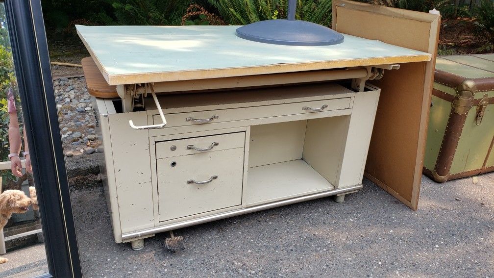 Vintage Industrial Drafting table. Deskomatic.