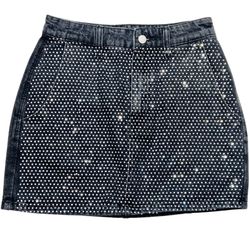 Windsor Denim Skirt Small Black Rhinestones All Over Bedazzled New with Tags