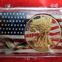 Statue Of Liberty Brass & Gold Layered Commemorative Coin In Case