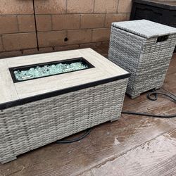 Fire pit table with propane tank