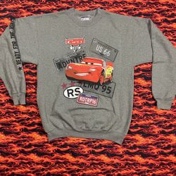 Vtg Disney Parks Cars Land Pixar Lightning McQueen Sweatshirt Med Gray Rare Y2K