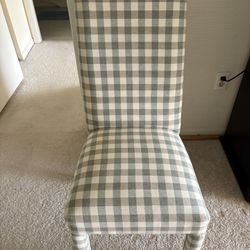 Set of 4 Upholstered Dining Chairs, with a Gingham Pattern.