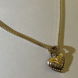 14k Gold Heart Pendant And 10k Gold Snake Chain