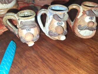 Handmade Ceramic Minature Face Mugs Set of 3