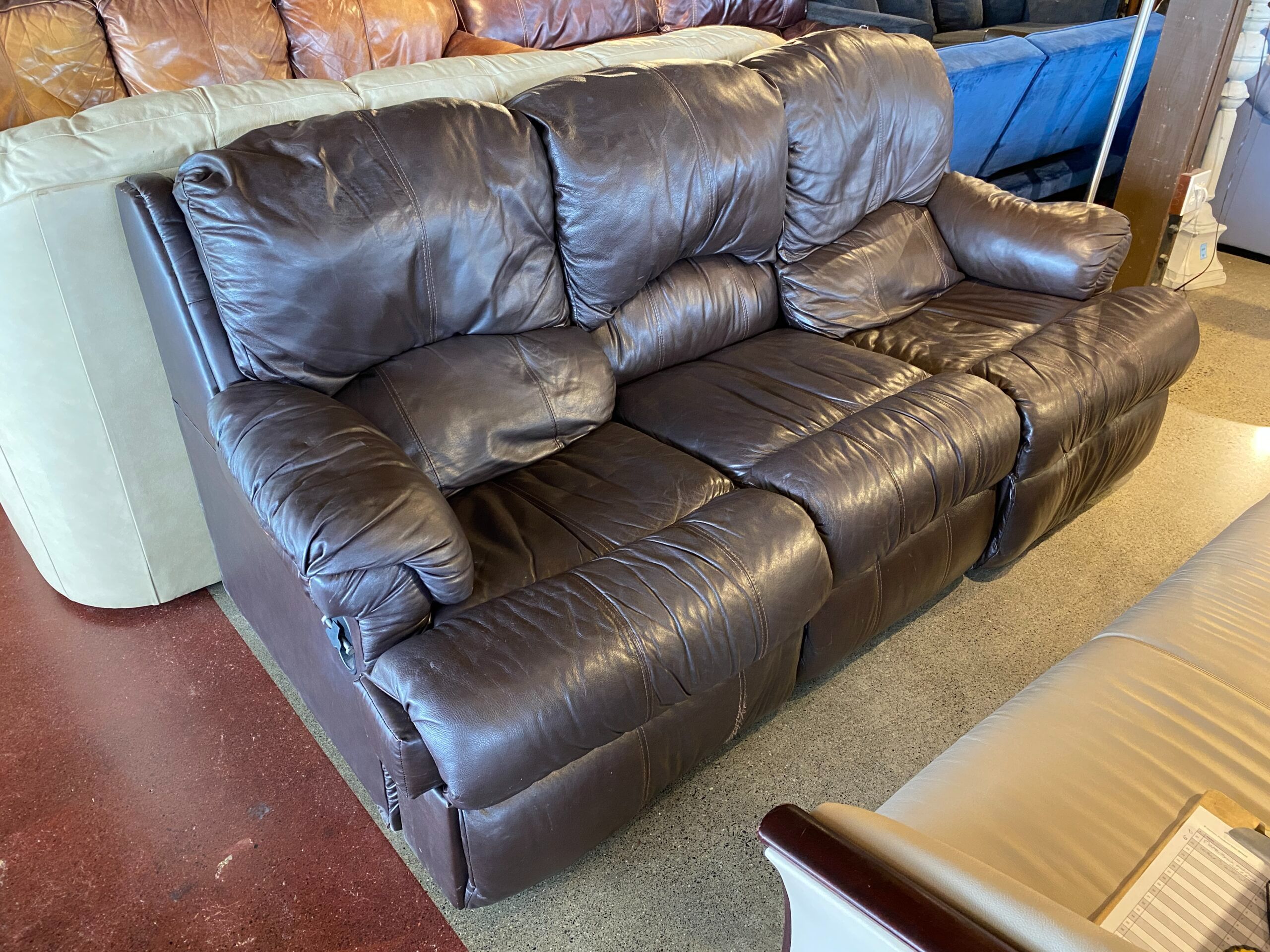 Leather 3 Seater Manual Recliner Sofa
