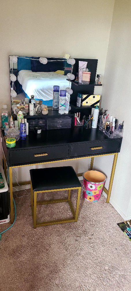 Vanity With Mirror, Two BedSide Tables 