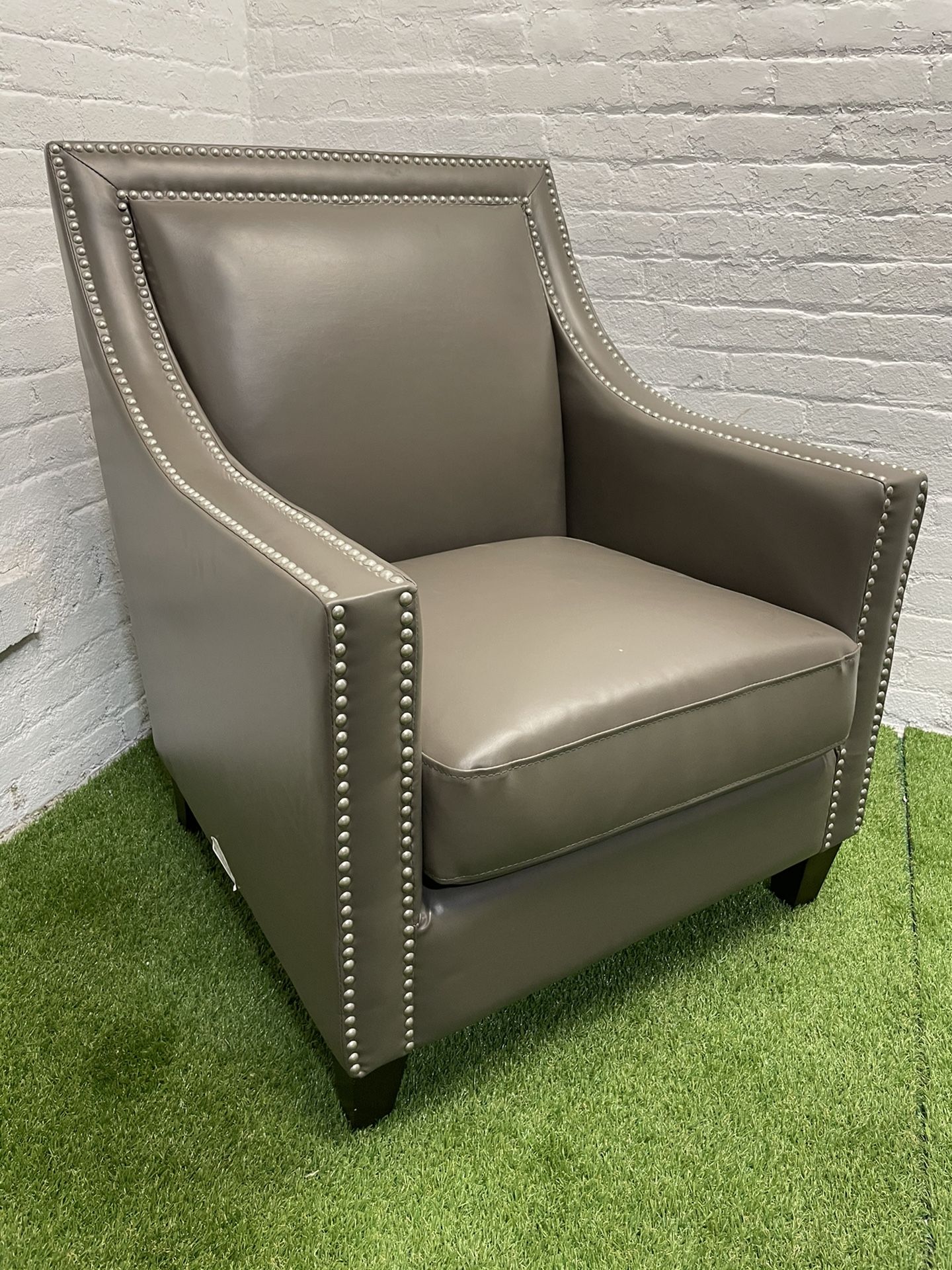 Copper Grove Rab Leather Nailhead Armchair Grey for Sale in