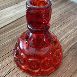 Vintage LE Smith Red Amberina Moon And Stars Candlestick Holder 