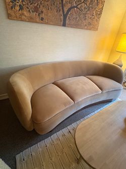 CB2 Muir 90” Camel Velvet Curved sofa