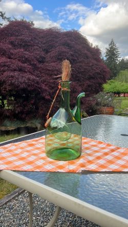 Vintage green glass wine decanter with ice chamber