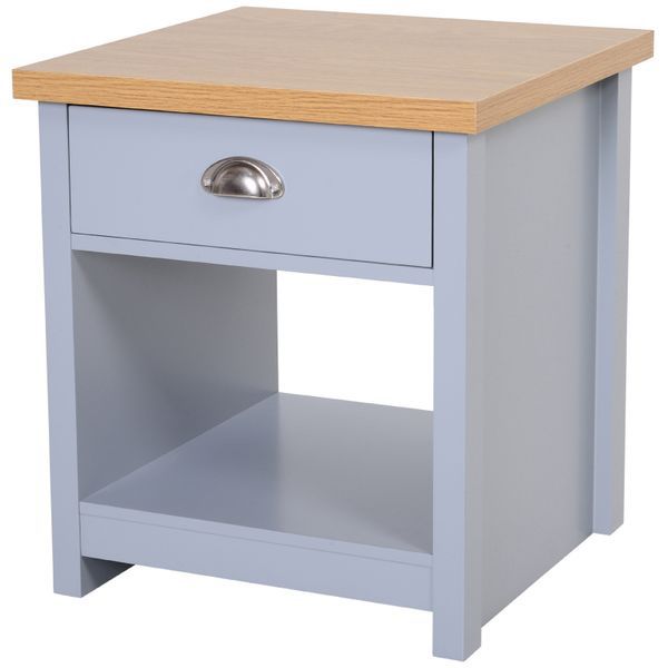 Wood Grain Small Space Nightstand Sofa Table Drawer Bottom Shelf Home - Grey