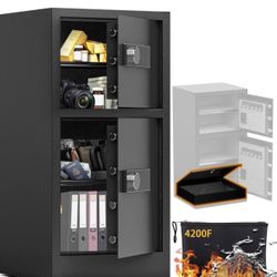 New Box 6 Cuft Heavy Duty Dual Door Safe Box with Hidden Lock Box,Fireproof Waterproof Bag,Removable Shelves,Silent,Fireproof safe for Home, Office, H