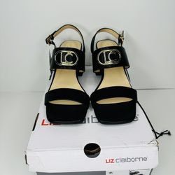 Liz Claiborne Portola Black Women’s Wedge Sandals Size 8.5 M NWT Brand new with box  Black/gold  Fast shipping 