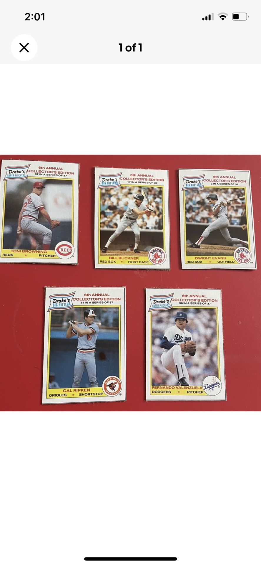 Lot Of 5 Drakes “ hand cut” baseball cards - 1986