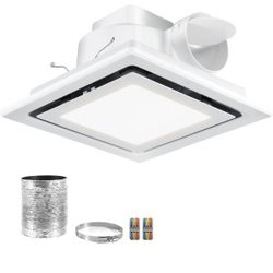 Fuairmee Bathroom Exhaust Fan with Light, 110CFM Vent Fan with Light 3000K/4500K/6000K, Quiet Bathroom Vent Fan with Lever Wire Connectors&Duct, 12 In