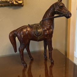 Vintage Leather Horse Statue (9” W  x 13” H)