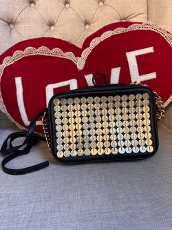 MICHAEL KORS GOLD SEQUINS POUCHS Black Leather Gold Chain Bag