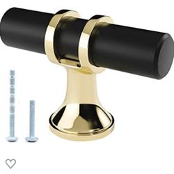 #10 Cabinet Pull Knob Black With Gold 