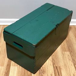 Vintage Primitive Handmade Wood Tool Box Trunk Chest Coffee Table With Inlaid Handles