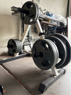 255 lbs of weights plus weight tree by Fitness Gear