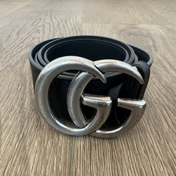Gucci Double G Marmont Silver Buckle Leather Belt