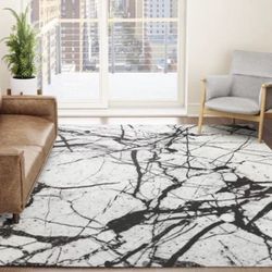 White And Black Marble Look Area Rug 8x12
