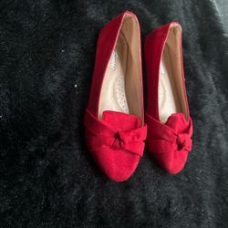Red Suede Ballet Flats with Bow Detail