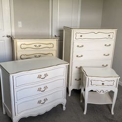 Vintage Cottage Core Wooden Bedroom Dresser Set 4 piece CREAM GOLD