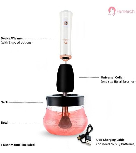 Rechargeable Electric Makeup Brush Cleaner with Built-In Battery - Deep Cleaning 3-Speed Makeup Brush Cleaner Machine Includes Universal Fitting Brush