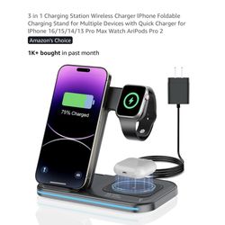 Brand new 3 in 1 Charging Station Wireless Charger lPhone Foldable Charging Stand for Multiple Devices with Quick Charger for lPhone 16/15/14/13 Pro M