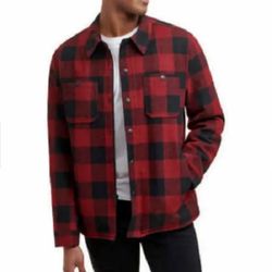 GH BASS MEN'S WOOL BLEND SHERPA LINED PLAID JACKET (RED/ Size  LARGE