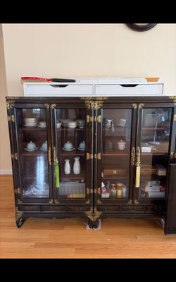 2 Antique Traditional Asian Glass Display Cabinets