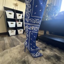 Blue bandanna Thigh High Boots