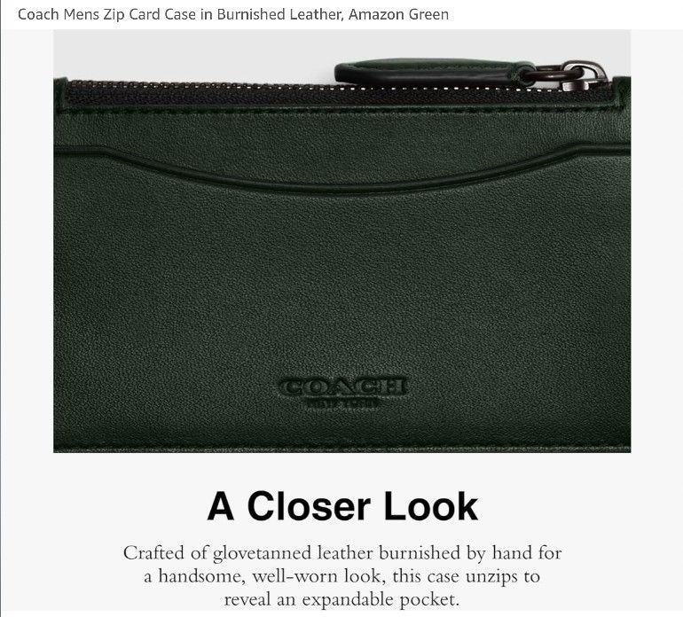 Coach Mens Zip Card Case in Burnished Leather