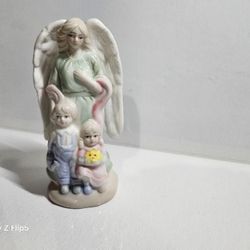 Winged Guardian Angel With Children Porcelain Figurine 