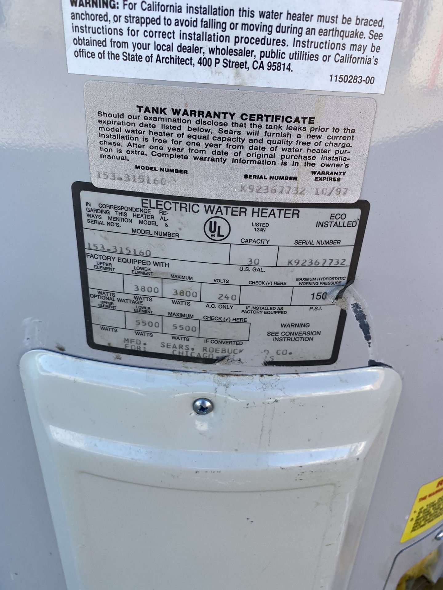Electric 30 gallon Water Heater 