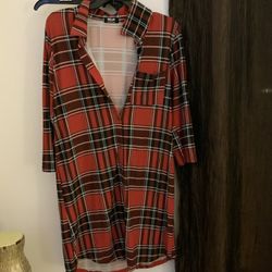 Red Black And White Button Up Dress
