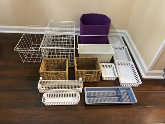14- assorted storage baskets and bins