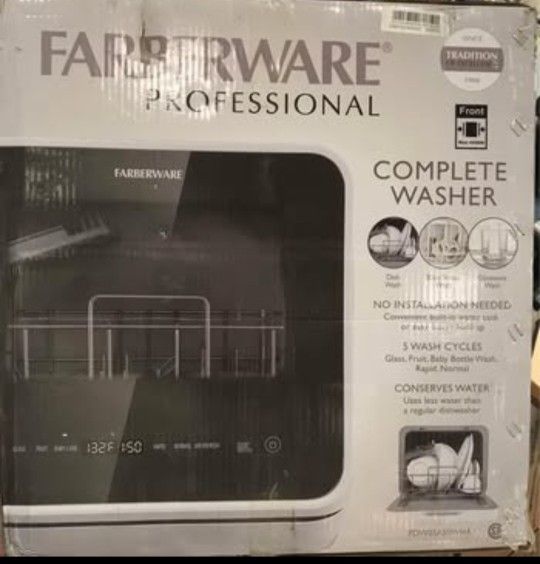 Farberware FDW05ASBWHA Complete Portable Countertop Dishwasher with 5-Liter Built-in Water Tank, 5 Programs, Baby Care, Glass & Fruit Wash, Black/Whit