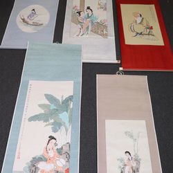 5 Chinese watercolor scrolls, 18.4"x13.9" - 38.3"x14.3"