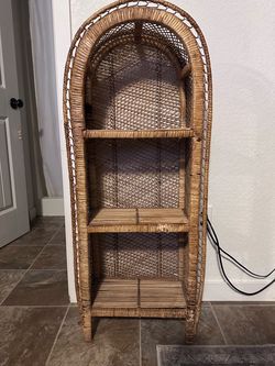 Vintage Boho Wicker & Rattan Arched Etagere Shelf boho