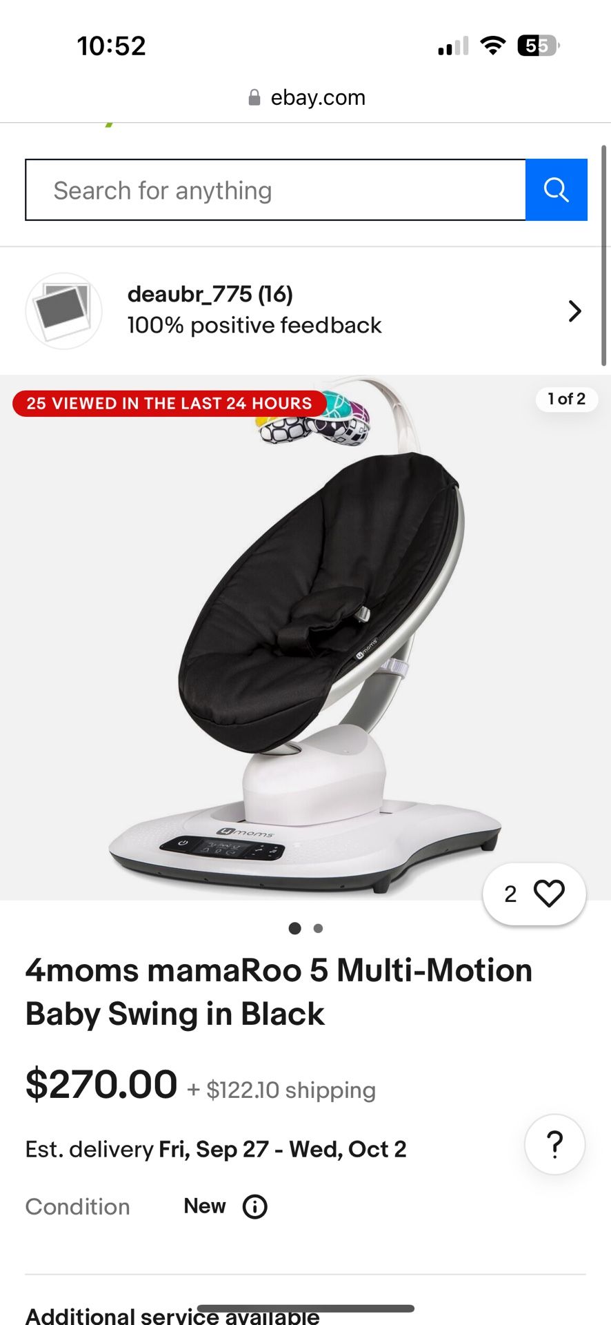 4moms mamaRoo 5 Multi-Motion Baby Swing in Black