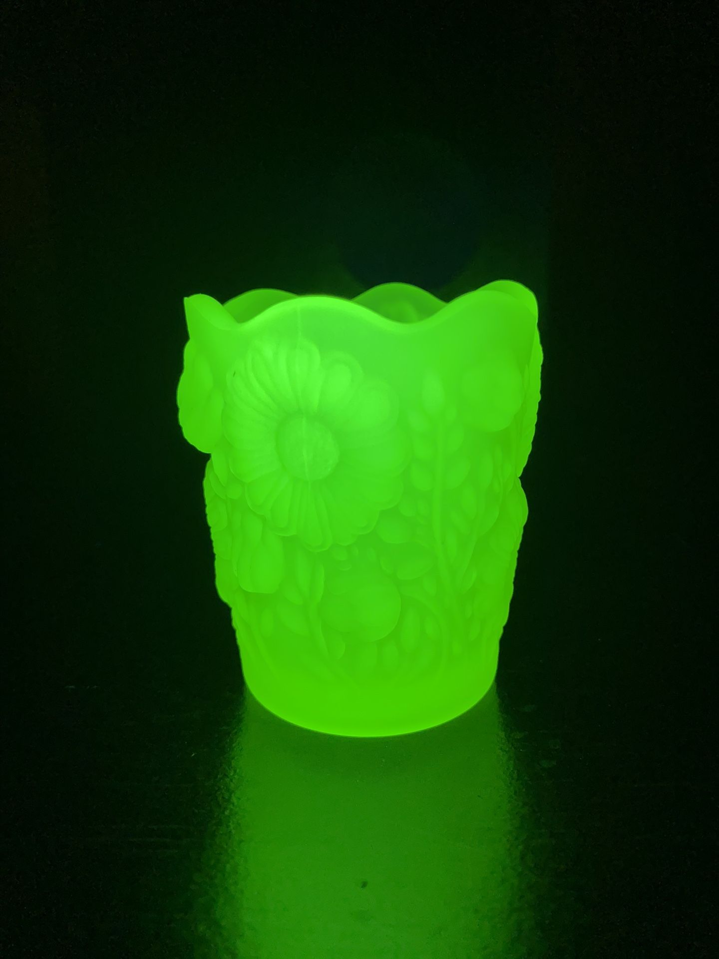 Vintage Yellow Uranium Vaseline Glass Candle Votive Or Toothpick Holder Country Store Products USA