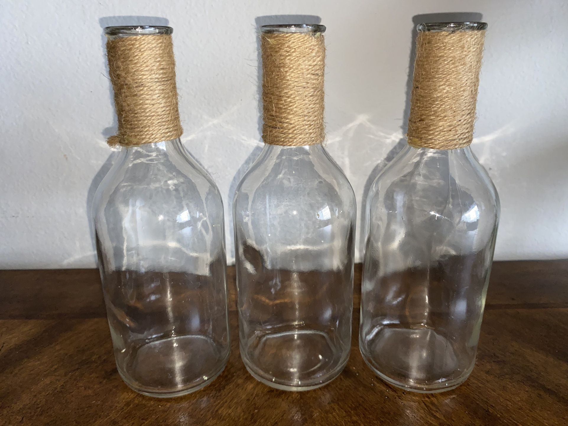 3 Jute Twain Glass Decorative Bottles