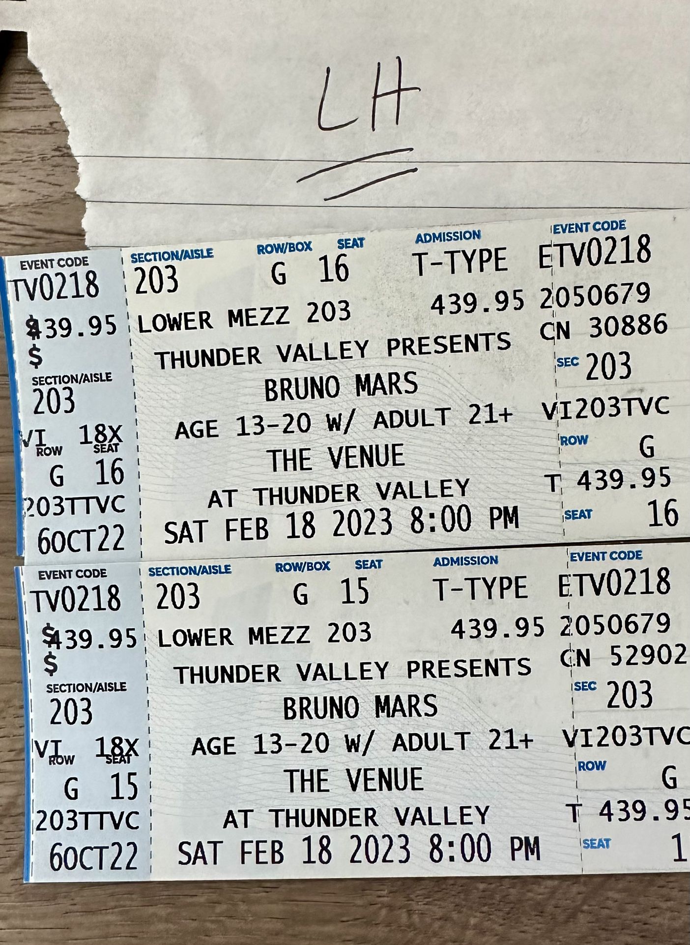 SOLD OUT Bruno Mars The Venue Thunder Valley Casino $550 EACH