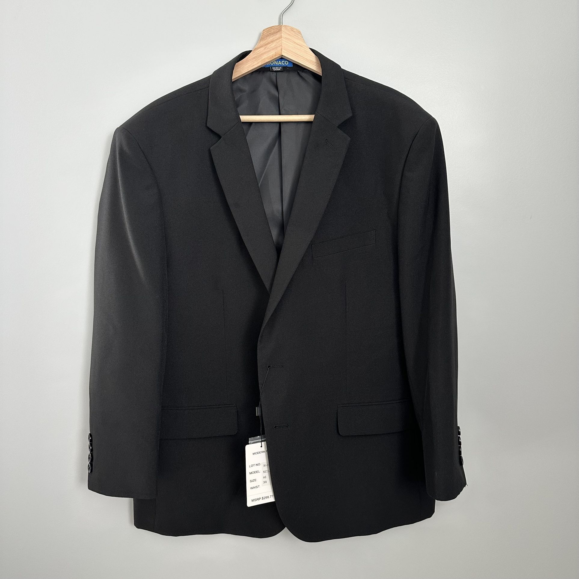 NWT Monaco Retro Paris Nicolas Suit Blazer Navy Black  Modern Fit Flat Front